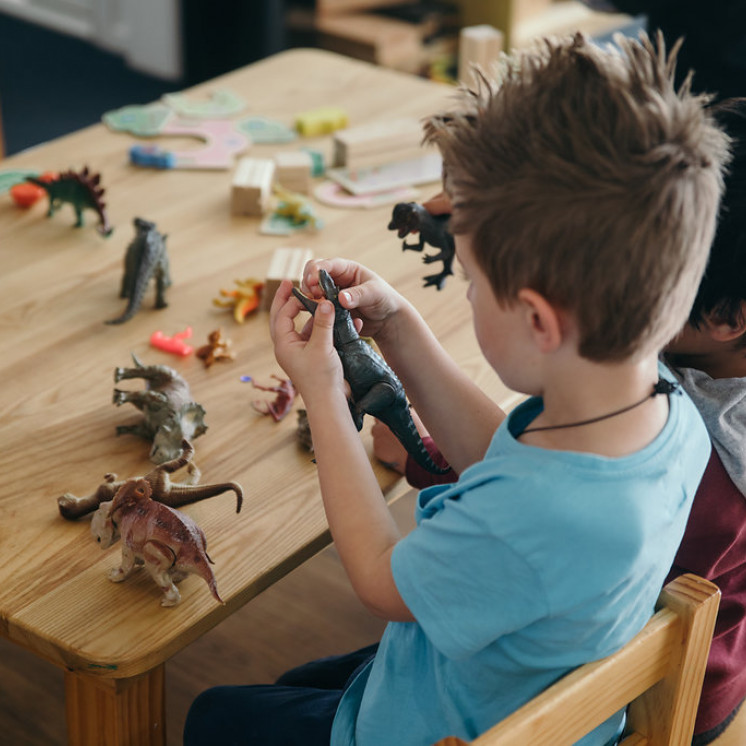Preschool boys playing with Dinosaurs at Busy Bees Katikati
