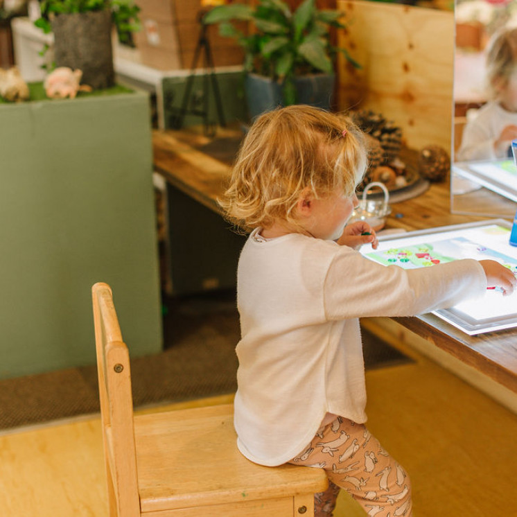 Toddler discovery with lightboards at Busy Bees Mapua