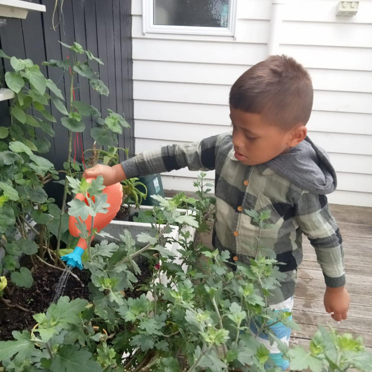 Young boy tending to the vegetable garden at Busy Bees Roscommon Road